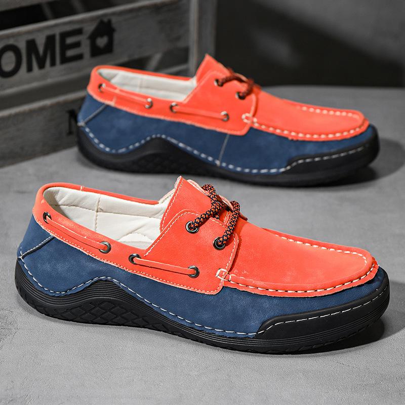 2025 Men's Shoes Spring Casual Retro Leather Shoes Men's Versatile Low-top Casual Shoes Men's Large-size Shoes Color Matching