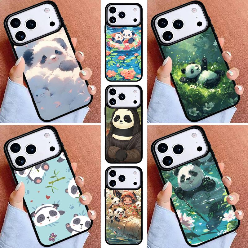 Cartoon Cute Panda Bear Phone Case for iPhone 16e 15 14 13 12 17 Pro Max Plus Air 17pro Cover Coque