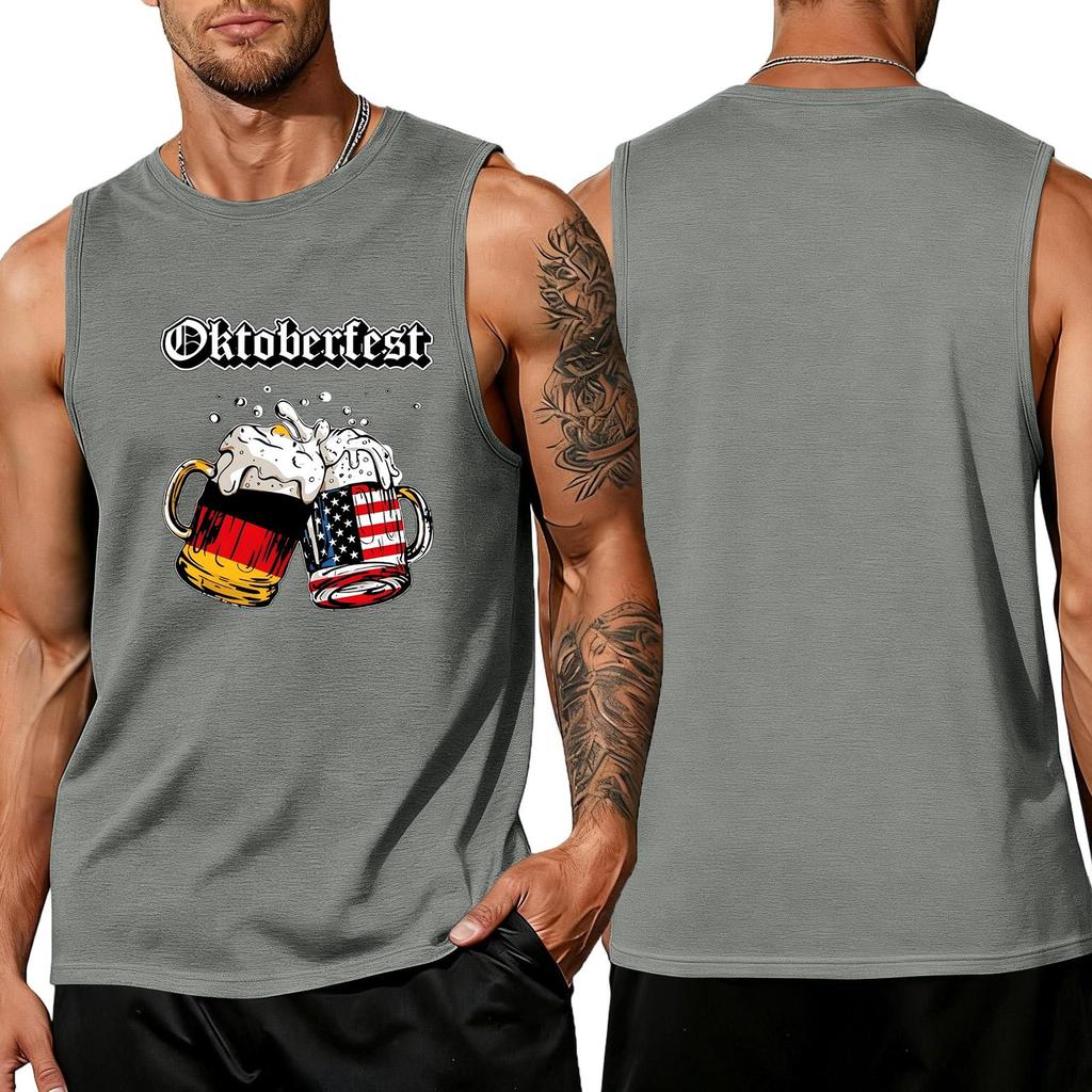 Men's Sleeveless Tank Top Oktoberfest Print Loose Fit Casual Summer Vest Breathable Lightweight Muscle Shirt for Daily Wear