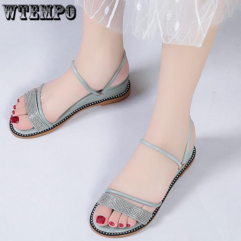 Sandales d'été pour femmes, mode polyvalente, fond souple, antidérapantes, sandales à vent féerique, pantoufles deux en un | Tige en strass | Matériau PU