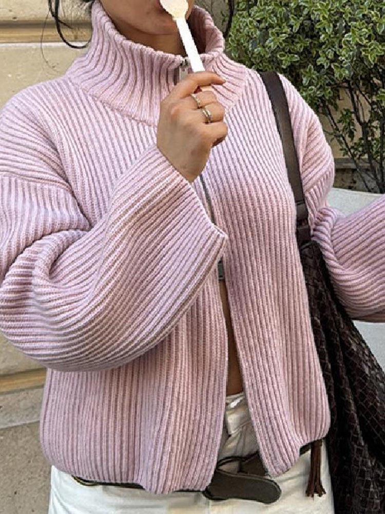 2025 Autumn/Winter Women's High-End Stand Collar Slim Fit Cardigan Sweater