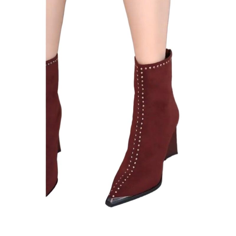 Women Ankle Boots 2024 Shallow Spring Autumn Winter Pointed Toe Designer Ladies Short Back Zip Sexy Suede High Heels Mom Shoes
