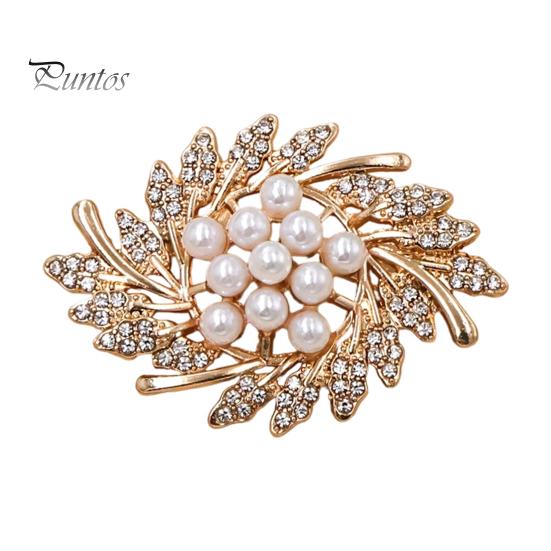 Solid Metal Brooch Flower Branch Brooch, Retro Leaf Design Lapel Pin with Faux Sturdy Jewelry Pearls, Electroplating Anti-Oxidation Badge for