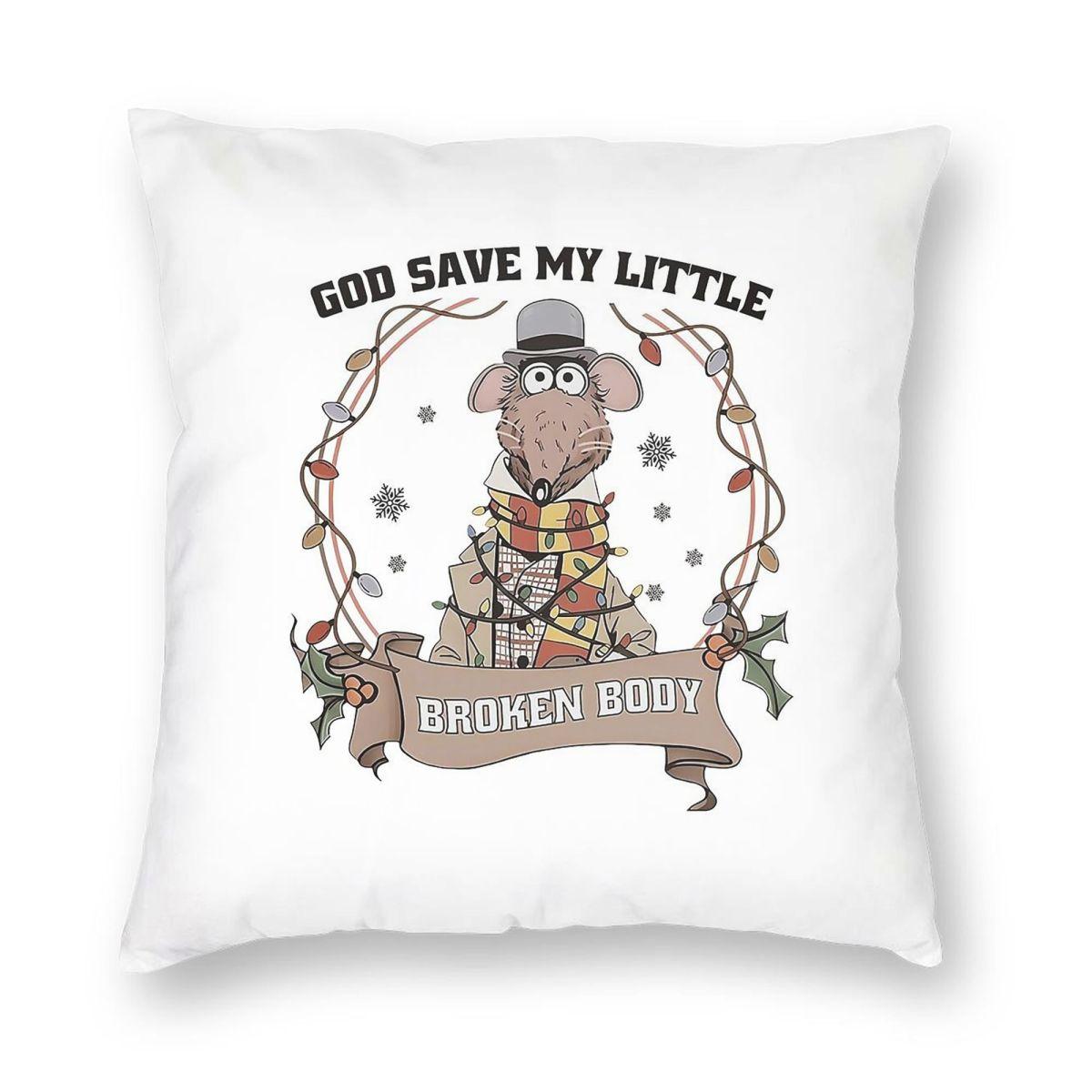 God Save My Little Broken Body Rizzo The Rat Pillowcase Polyester Linen Velvet Pattern Zip Decor Throw Pillow Case Home Cover Peach skin 18*18(CM)-1Pcs