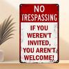 Funny No Trespassing Vintage Metal Sign, Rustic Tin Plaque Red Border Waterproof for Garage Man Cave Farmhouse Decor