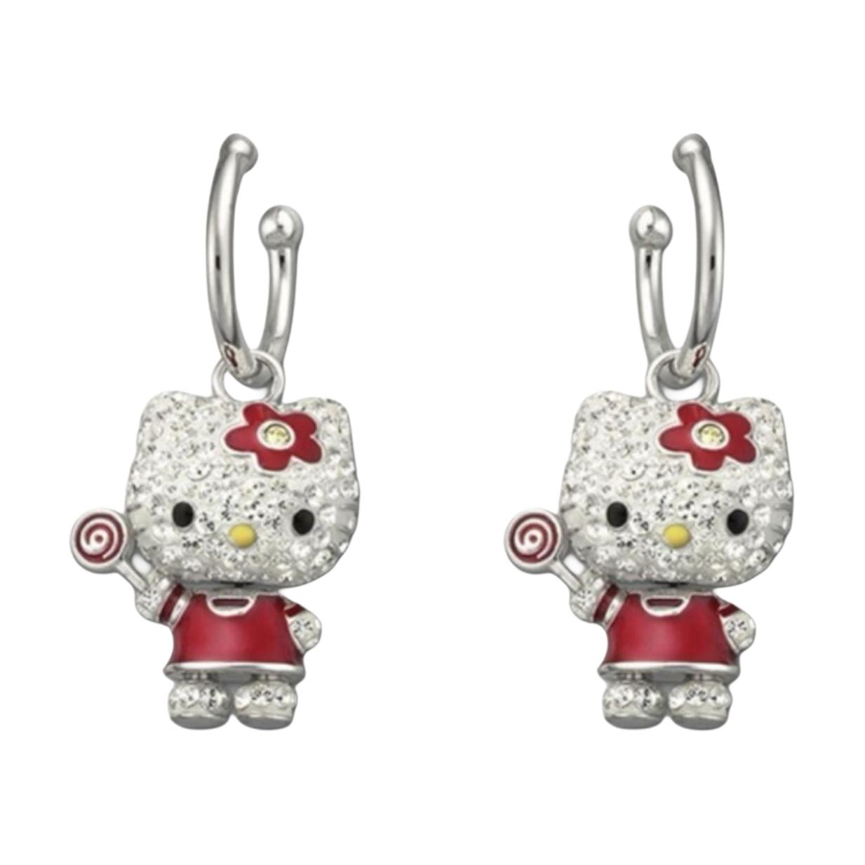 Swarovski Hello Kitty Red Lollipop  Crystal Earrings Women earrings Silver 1120585 Box+Shopping Bag (Random Color)