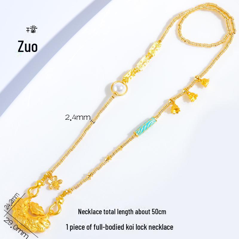 Gold Koi Wishful Lock Necklace & Sweater Chain for Women