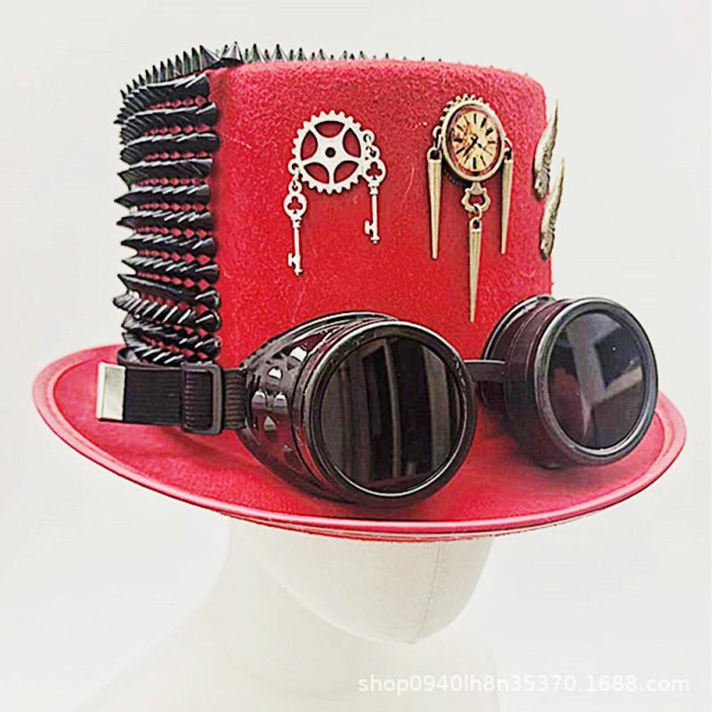 Steampunk Rivet Goggles Gear Key Multi-element Gothic COS Performance Hat Headwear красный