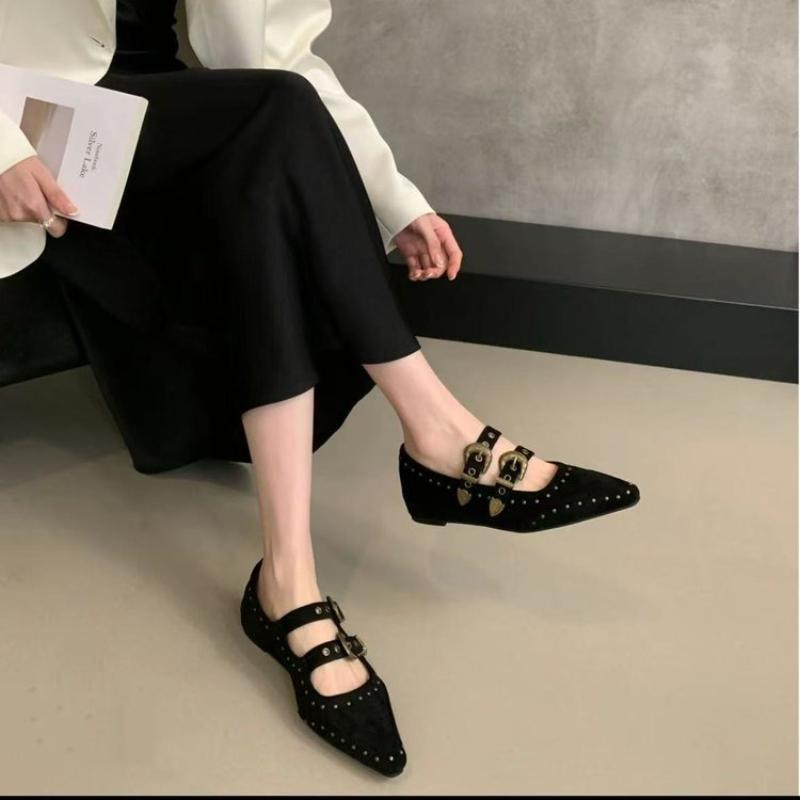 Fashion Vintage Versatile Women's Mary Jane Shoe 2025autumn New Style Woman Pointed Flat Casual Shoes Comfor Non Slip Women Leather Shoe