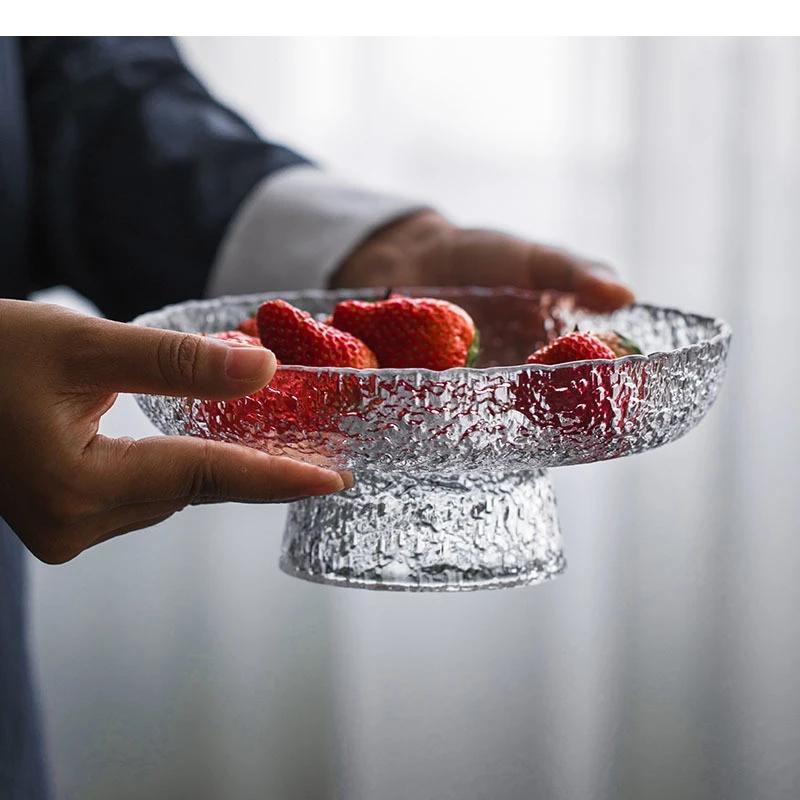 Creativity Relief Texture Glass Fruit Bowl Snack Plate Salad Dessert Cake Pan Refreshment Service Tray Kitchen Storage