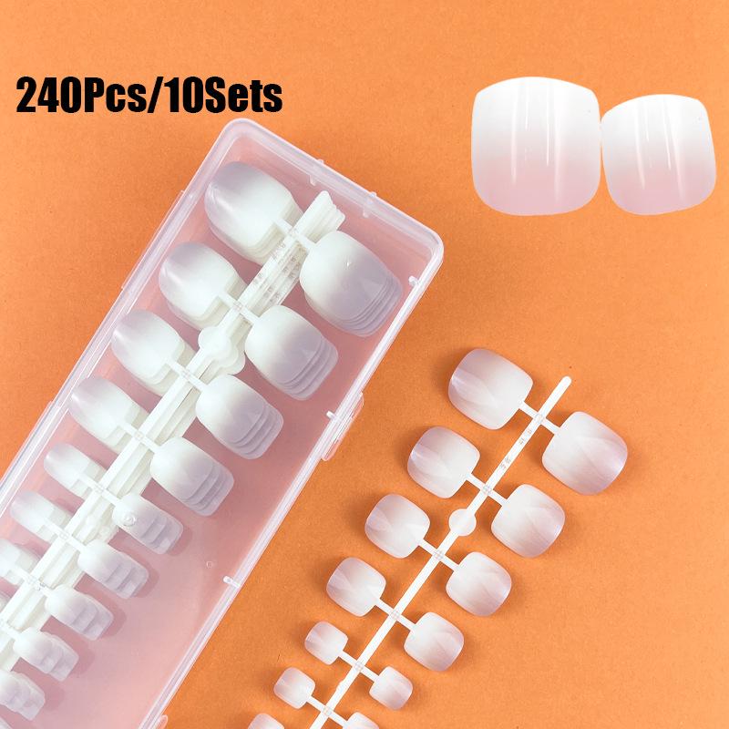 Gradient Nude Pink Square Almond Nails Set - 240 Pieces