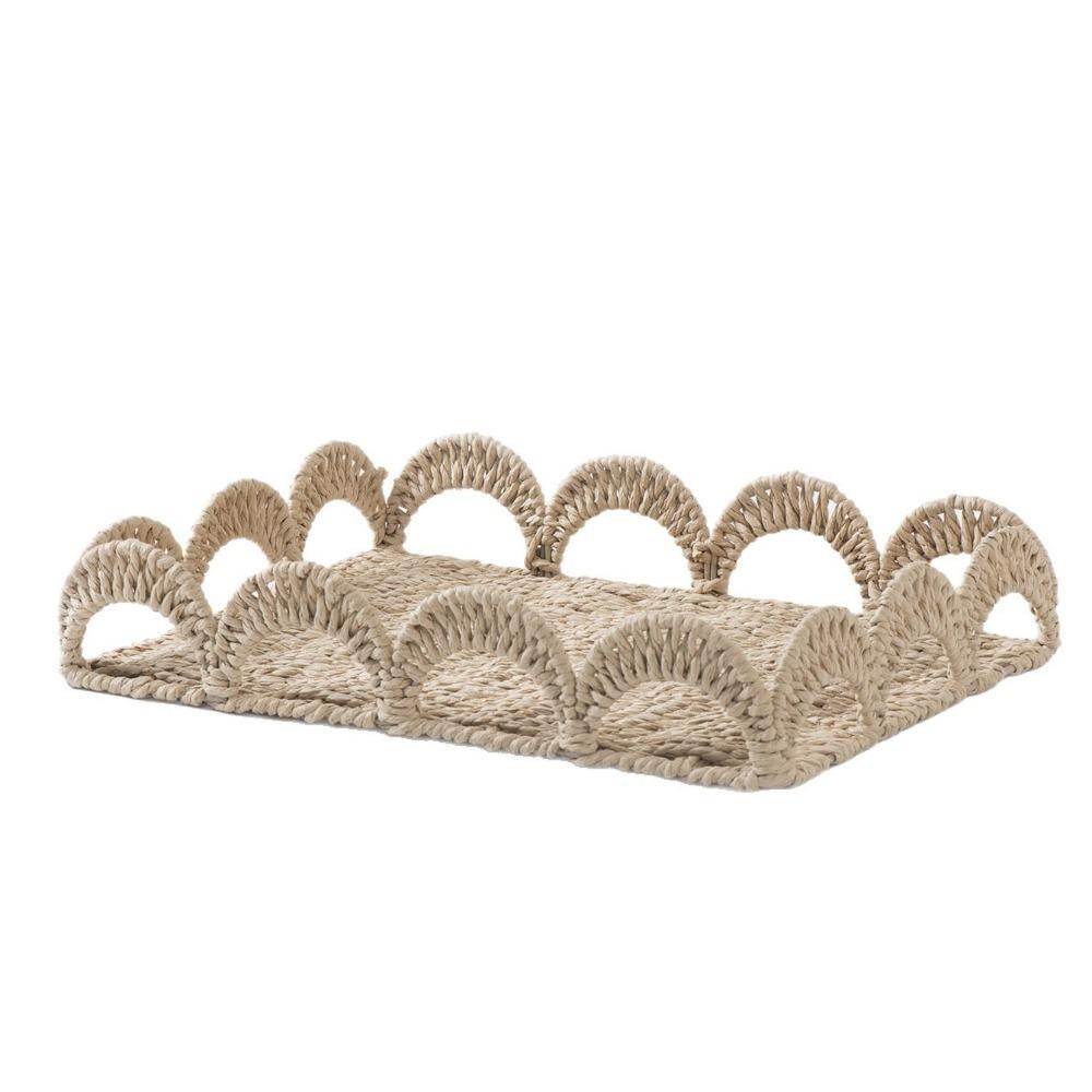 

Scalloped Edge Handwoven Storage Basket Rectangular Fruit Basket Storage Tray for Living Room бежевый