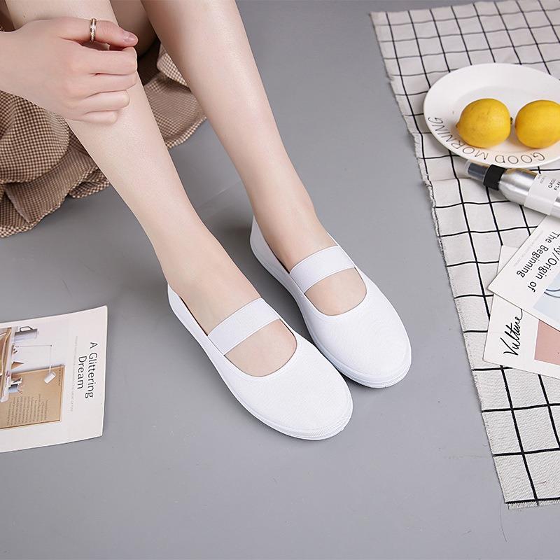 One-character brand ballet shoes women's flat white nurse shoes elastic non-slip work shoes comfortable women's white shoes