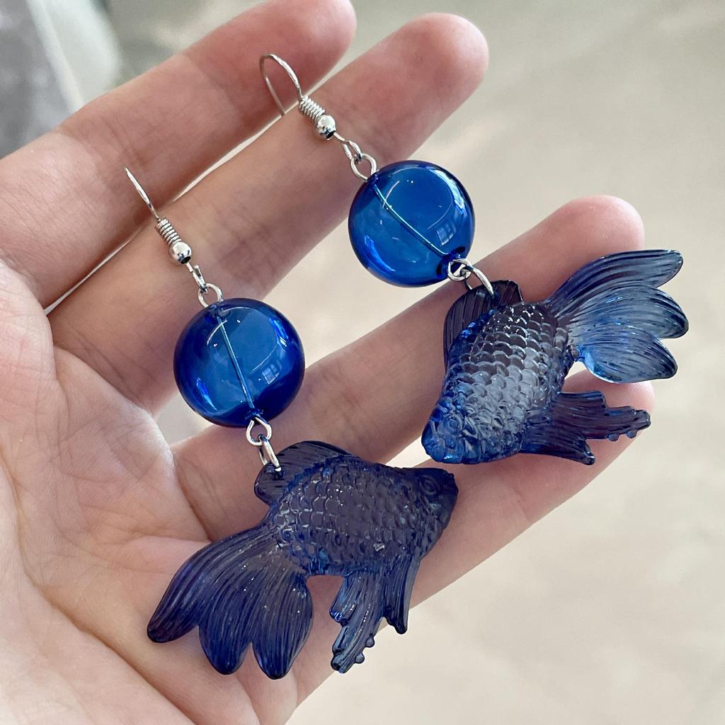 Vintage Blue Glass Bow Earrings - Retro Design Ornament