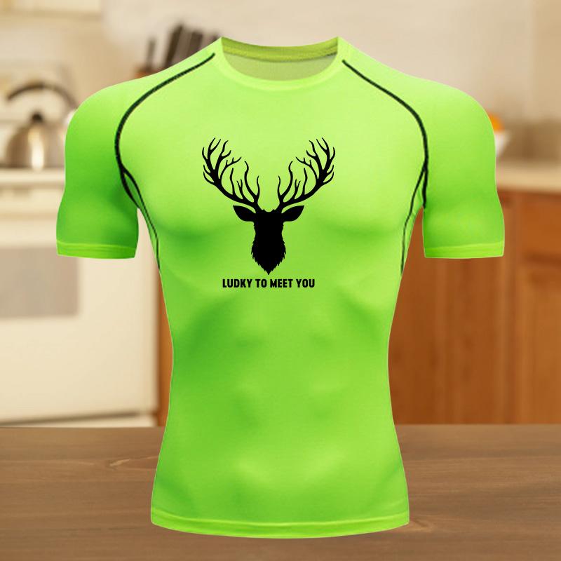 Graphic Compression Running Shirts Men Gym Workout Running T-shirt Summer Athletic Quick Dry Tees Tops Short Sleeve Rash Guard