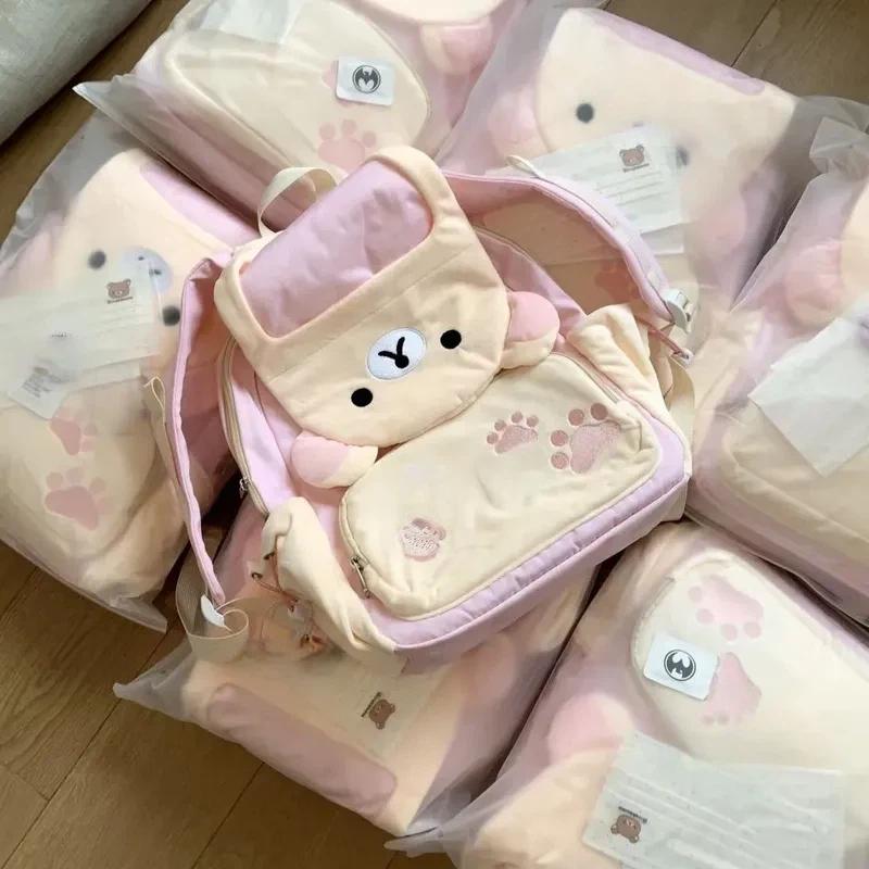 Cute Japanese Rilakkuma Plush Doll Clamshell Backpack Large Capacity School Bag Storage Bag Anime Jk Couple Backpack Gift