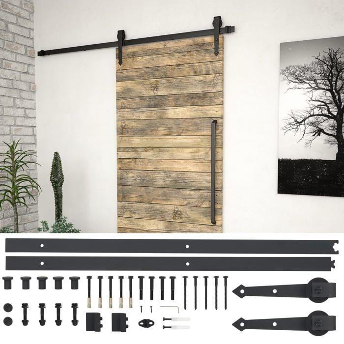 VidaXL Kit de fixation pour porte coulissante 183 cm Acier Noir