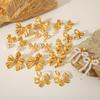 18K Gold French-Style Bow Studs with Titanium Steel, Butterfly, and Pearl Accents