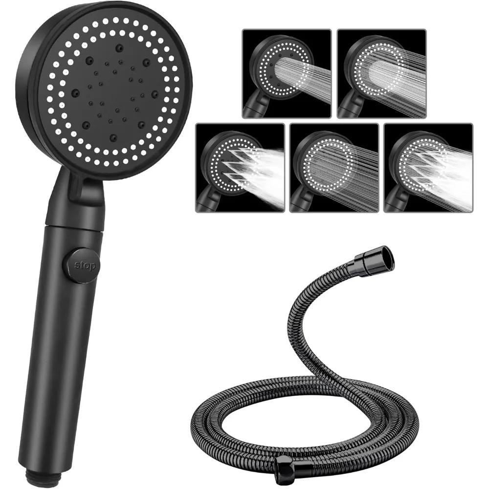 High Pressure Shower Head Showerheads with Hose Water Saving One-Key Stop Spray Nozzle Bathroom Accessories 5 Modes Adjustable