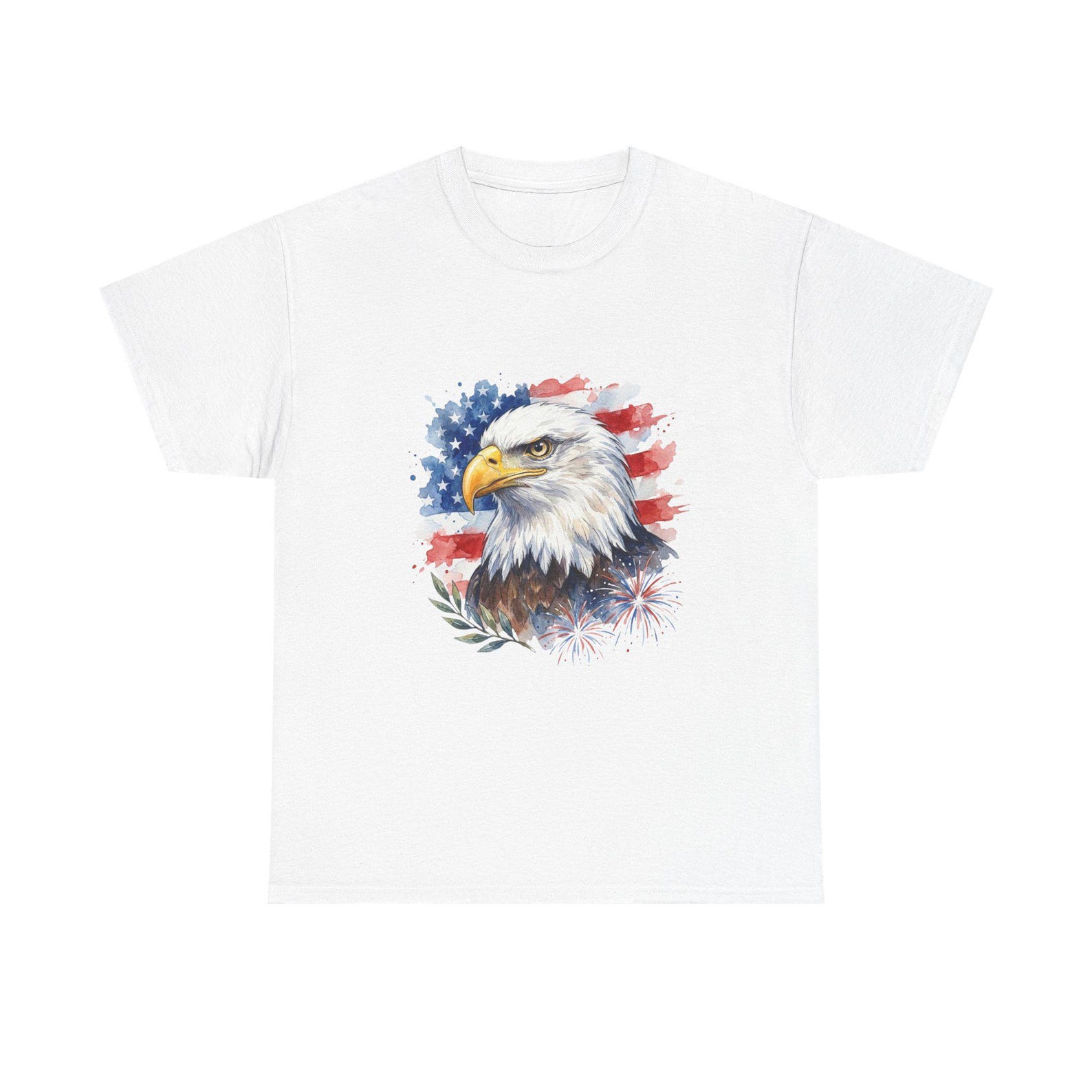 Bald Eagle American Flag with Fireworks Tee | Patriotic USA Flag Shirt S