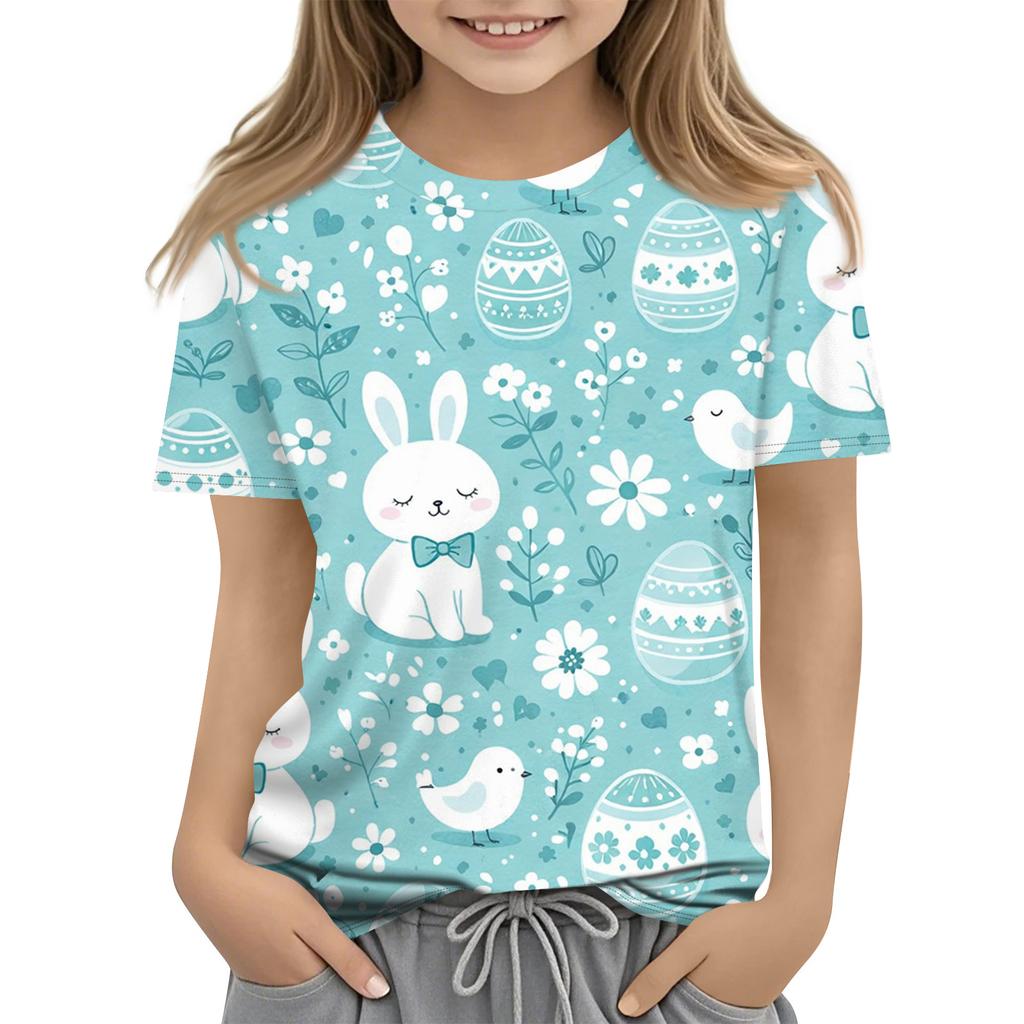 Children's Easter Printed Round Neck Short Sleeved Casual T-shirt