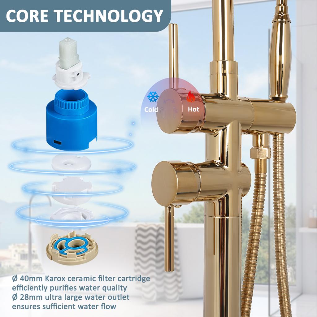 Freestanding Bathtub Faucet Tub Filler Faucets Chrome Floor Mounted Brass Bathroom Faucets with Handheld Shower