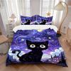 3pcs Night Sky Black Cat Printed Bedding Set, Soft and Comfortable Quilt Cover for Bedroom, (Pillow Core Not Included).N070