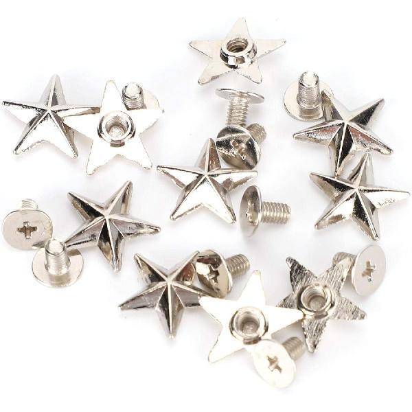 50 Sets Leather Rivets Screw Kit, 14mm Star Shape Rivet Studs Zinc Alloy Rivet for Shoes Bags Clothing Decoration(Silver)