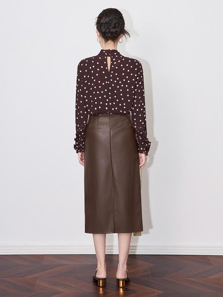 Elegant French Polka Dot Chiffon Shirt: Stylish Bow Design for Early Spring