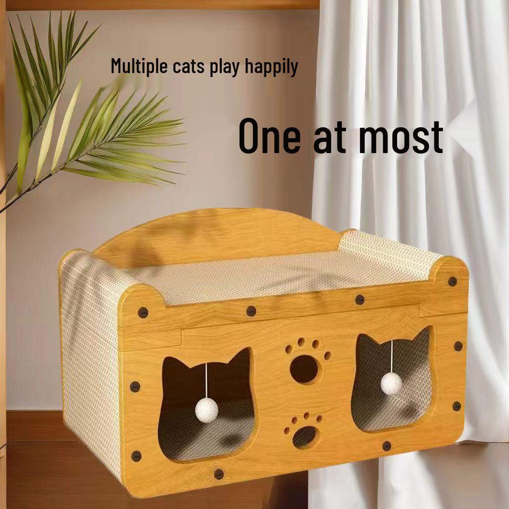 Vertical Cat Scratching Post and Bed - Wear-Resistant, All-Season Cat Claw Board & Winter Cat House with Toy