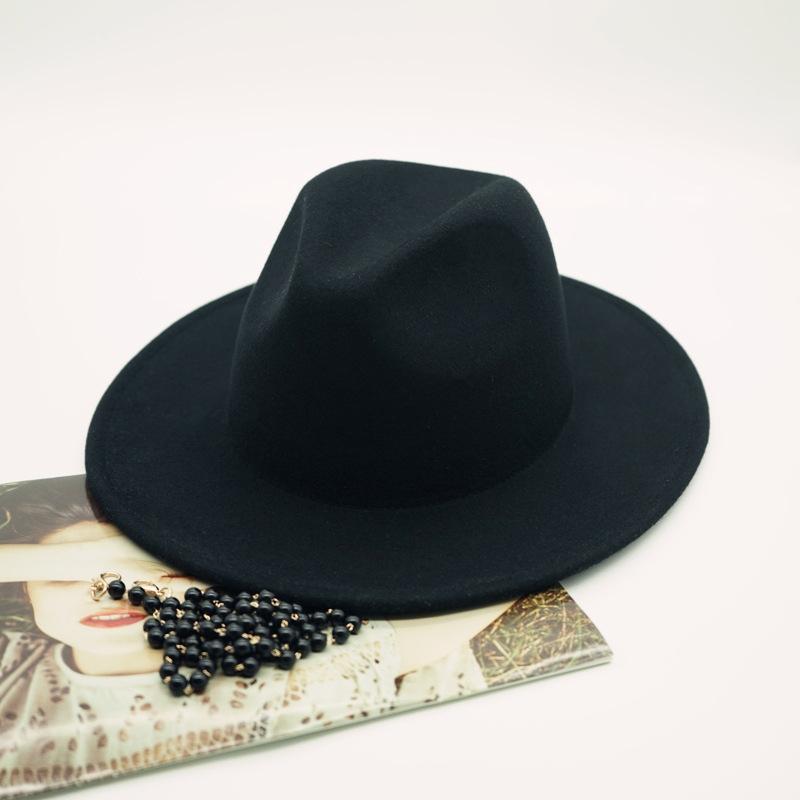 Internet Celebrity With Pearl Chain Celebrity British Retro Black Wool Big Wide Brim Jazz Top Hat Female Autumn And Winter
