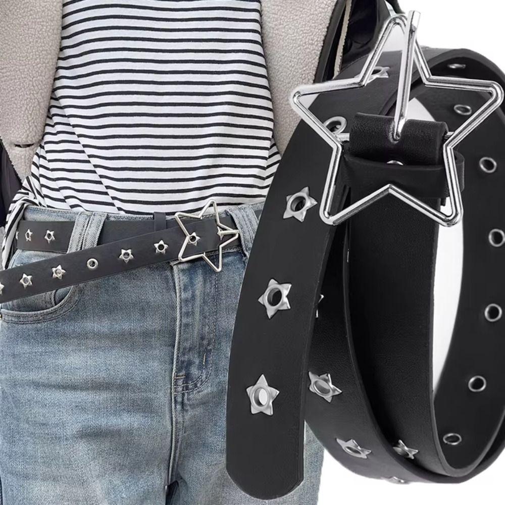 Adjustable Star Waistband PU Leather Women Waist Belt Casual Rivet Belt  Pants Decor