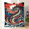 Japanese Dragon Waves Phone Case CoverBlanket Flannel Throw Blanket for Sofa, Bed, Travel, Camping, Office, Couch, Chair, And Bed Gift for C