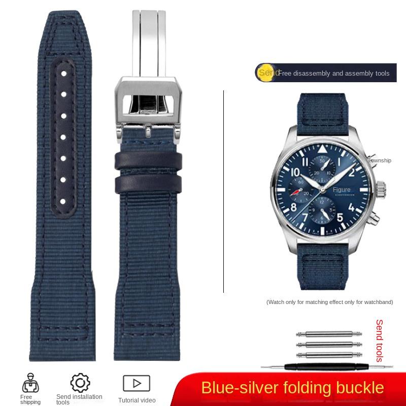 Für IWC Nylon-Uhrenarmband Big Pilot Kleiner Prinz Mark 18 Portugal Nylon-Canvas Rindsleder Herren-Uhrenarmband 20 21 22mm Grün Armband 20mm gray