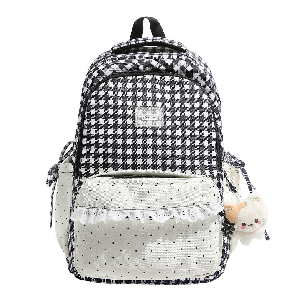 Schoolbag Milk Fufu Plaid Corrugated Lace Girl Heart Travel Small Backpack Japanese Sweet Wind Student Party Backpack