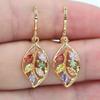 18k Gold Plated Leaf Earrings with Colorful Topaz Gemstones Elegant Dangle Earrings for Women