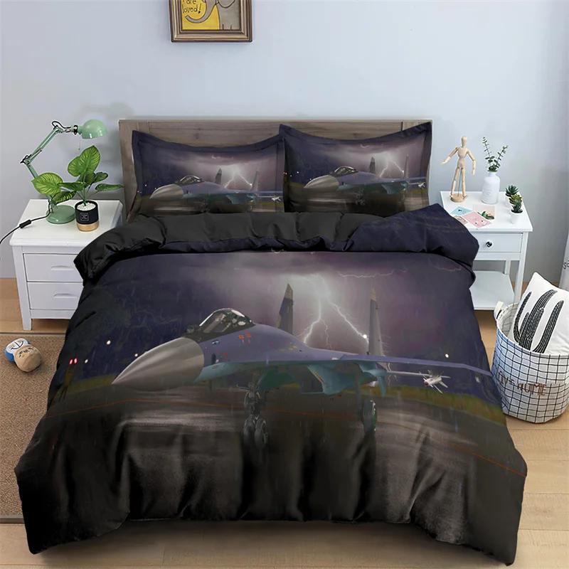 Aircraft Bedding Set Airplane Print Duvet Cover For Boys Girls Bedroom Dorm Luxury Microfiber Modern Twin Queen Comforter Cover