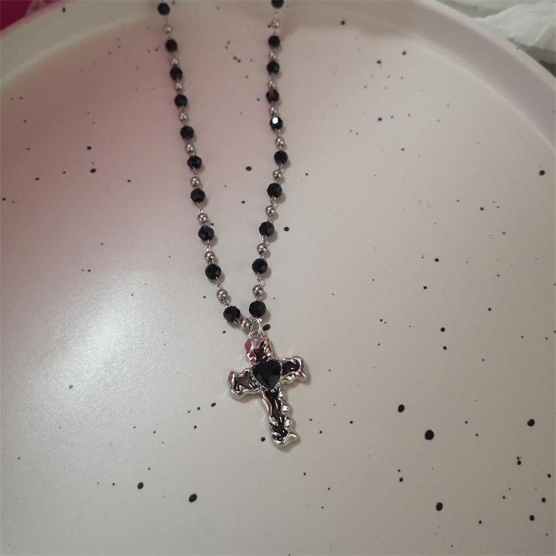 

Cute Black Cat Black Pink Cross Beaded Necklace for Women Girls Korean Fashion Zircon Snake Bone Neck Chain Trendy Jewelry