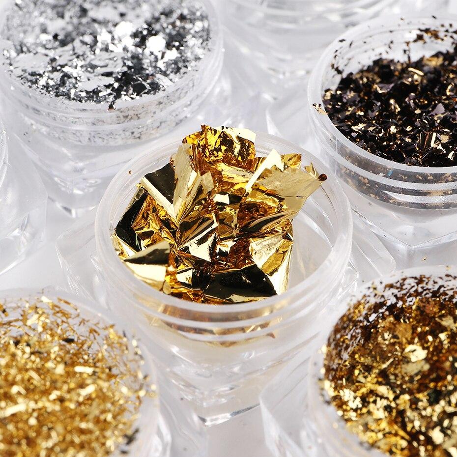 Xiaomi 7 Boxes Aluminum Nail Flakes Foils Set Gold Silver Irregular Paillette Nail Art Sequins Decorations Glitter Sticker for Manicure