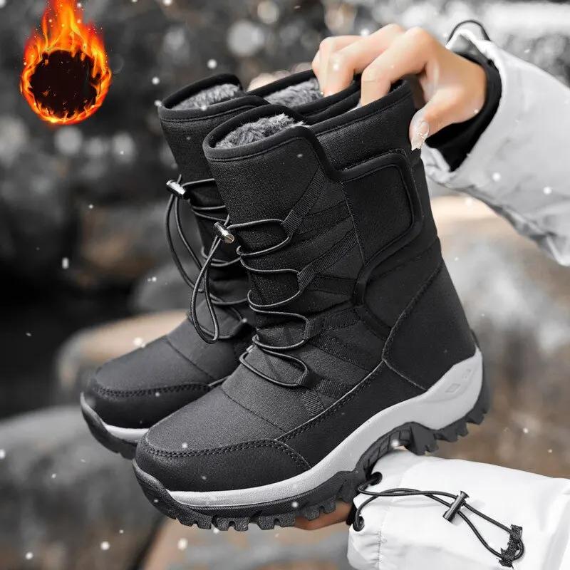 Winter Hiking Shoes Women Snow Boot Plush Fashion Ankle Boots High Top Waterproof Warm Fur Boots Platform