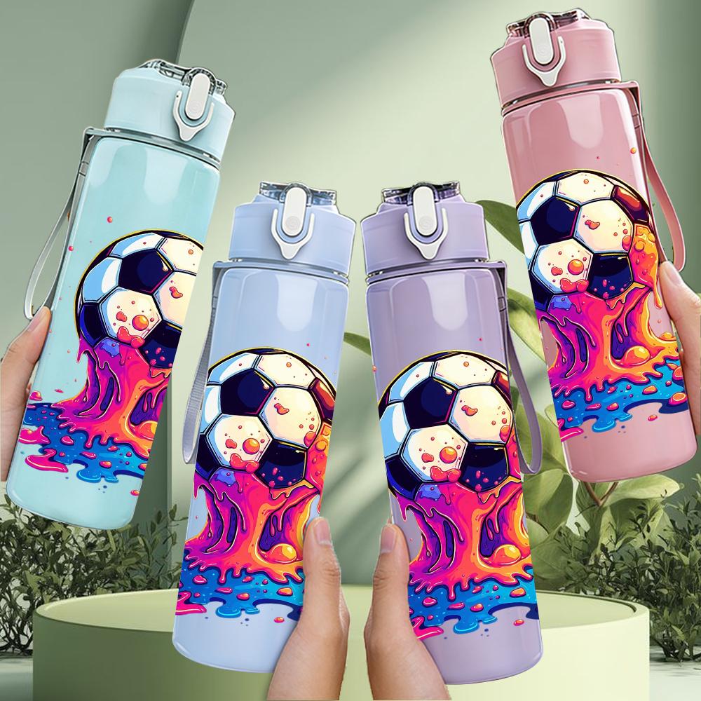 1PC Dripping Paint Soccer Ball Artwork 750ml Color Plastic Water Bottle Leakproof Flip Straw Lid For Sports Office Home Use