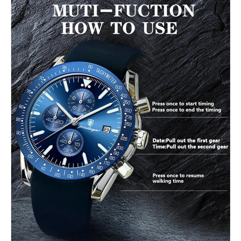 POEDAGAR Męski zegarek sportowy z chronografem silikonowym kwarcowym zegarkiem Top Brand Luxury wodoodporny zegarek męski z datownikiem świecącym