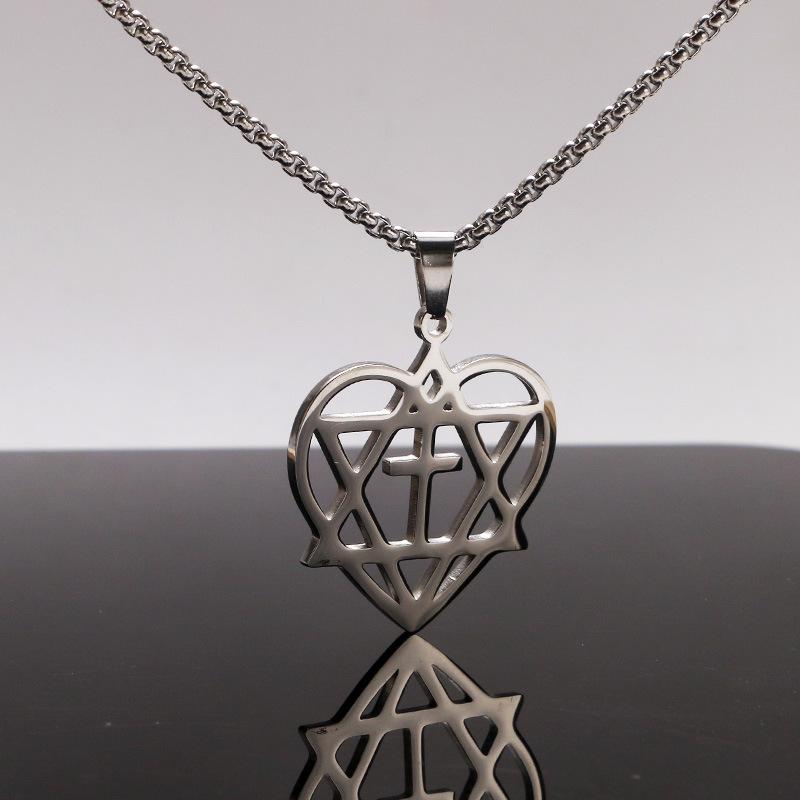 Messiah Heart Star of David Necklace, Stainless Steel Heart Cross Hip Hop Box Chain