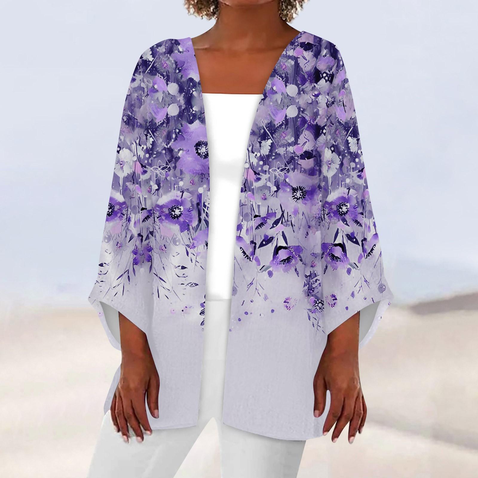 

Женская повседневная модная легкая куртка средней длины с принтом в стиле ретро, ​​кардиган XXXL фиолетовый