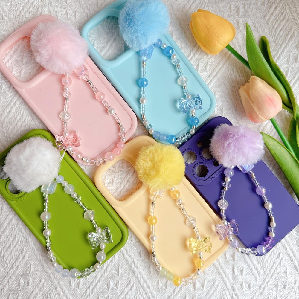 Hair Ball Beaded Phone Straps Sweet Girl Cellphone Pendant Lovely Mobile Phone Chain  Bag Pendant