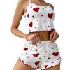 Damen Pyjama Set Nachtwäsche 2 Teile Kurze Tanktops und Shorts Weiß Belüftet Weich Lässig Liebe Druck CLE