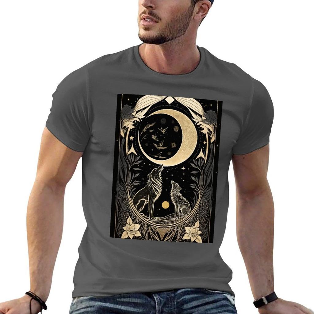 Wolf Moon And Trees Tarot Tshirt Stretch Fabric Comfort Tshirt