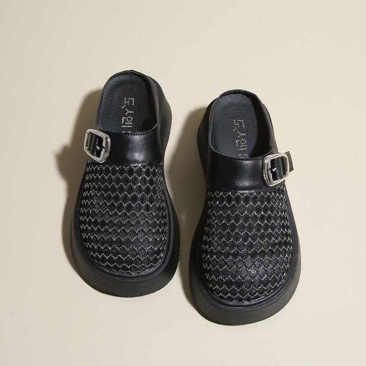 Baotou Half Slippers Women's Outer Wear 2025 Summer New Mesh Breathable Women's Shoes Hole Sandals Platform Beach Slippers