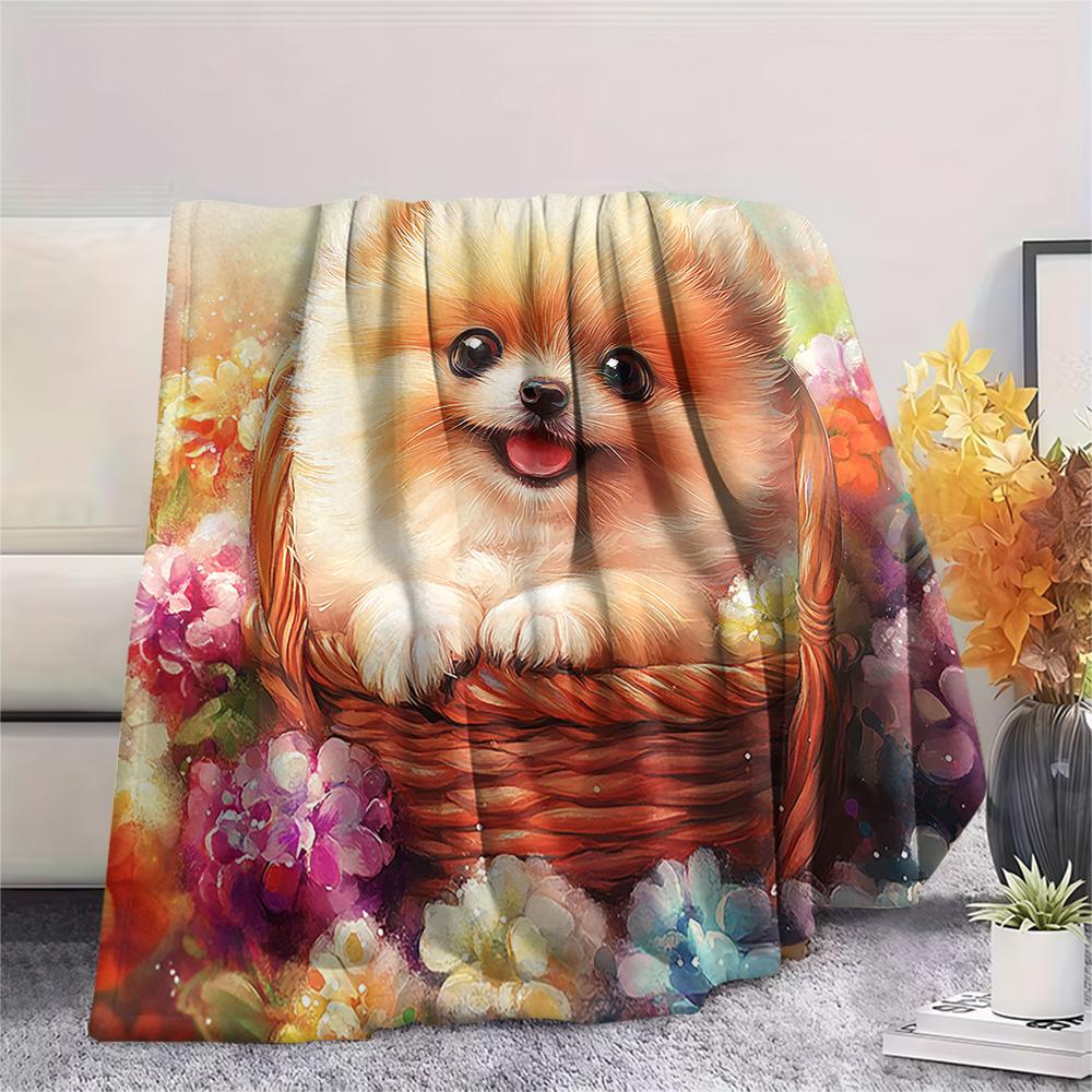 Pomeranian Print Flannel Blanket, High quality Comfortable for All Seasons, Home Decor, Warmth and Comfort, Perfect for Christmas Gifts