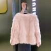 Women's Faux Fur Jacket V Neck Patchwork Pearl Buckle Warm Winter Coat